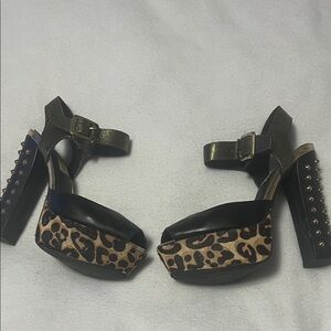 Black & Leopard Platform Ankle-Strap Heels Steve Madden